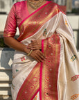 White Soft Silk Meenakari Flower Butta Zari Woven Saree