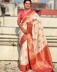 White Soft Silk Meenakari Flower Butta Zari Woven Saree