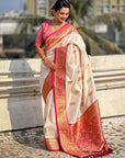 White Soft Silk Meenakari Flower Butta Zari Woven Saree