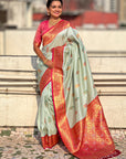Sky Blue Soft Silk Meenakari Flower Butta Zari Woven Saree