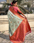 Sky Blue Soft Silk Meenakari Flower Butta Zari Woven Saree