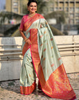 Sky Blue Soft Silk Meenakari Flower Butta Zari Woven Saree