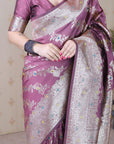 Dusty Pink Banarasi Soft Silk Meenakari Jaal Zari Woven Saree