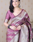 Dusty Pink Banarasi Soft Silk Meenakari Jaal Zari Woven Saree