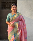 Baby Pink Soft Silk Meenakari Flower Butta Zari Woven Saree