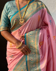 Baby Pink Soft Silk Meenakari Flower Butta Zari Woven Saree