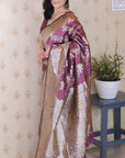 Dusty Pink Banarasi Soft Silk Meenakari Jaal Zari Woven Saree