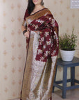 Maroon Banarasi Soft Silk Meenakari Jaal Zari Woven Saree