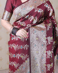 Maroon Banarasi Soft Silk Meenakari Jaal Zari Woven Saree