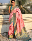 Baby Pink Soft Silk Meenakari Flower Butta Zari Woven Saree