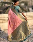 Baby Pink Soft Silk Meenakari Flower Butta Zari Woven Saree