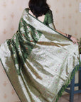 Mehendi Green Banarasi Soft Silk Meenakari Jaal Zari Woven Saree