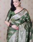 Mehendi Green Banarasi Soft Silk Meenakari Jaal Zari Woven Saree