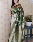 Mehendi Green Banarasi Soft Silk Meenakari Jaal Zari Woven Saree