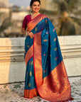 Blue Soft Silk Meenakari Flower Butta Zari Woven Saree