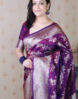 Purple Banarasi Soft Silk Meenakari Jaal Zari Woven Saree