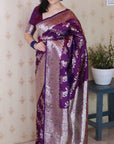 Purple Banarasi Soft Silk Meenakari Jaal Zari Woven Saree