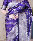 Violet Banarasi Soft Silk Meenakari Jaal Zari Woven Saree