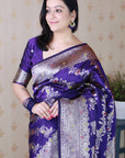 Violet Banarasi Soft Silk Meenakari Jaal Zari Woven Saree