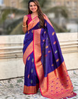 Violet Soft Silk Meenakari Flower Butta Zari Woven Saree