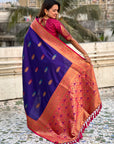 Violet Soft Silk Meenakari Flower Butta Zari Woven Saree