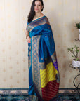 Rama Blue Premium Silk with Zari Work & Rangoli Pallu
