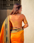 Orange Soft Traditional Kolam Art Concept Zari Woven Silk Saree
