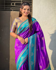 Purple Soft Traditional Kolam Art Concept Zari Woven Silk Saree