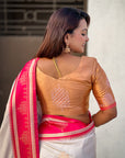 Cream & Pink Soft Traditional Kolam Art Concept Zari Woven Silk Saree