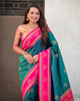 Peacock Blue Soft Traditional Kolam Art Concept Zari Woven Silk Saree
