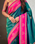 Peacock Blue Soft Traditional Kolam Art Concept Zari Woven Silk Saree