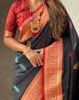 Black Soft Silk Meenakari Flower Butta Zari Woven Saree