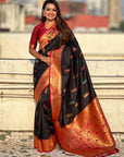 Black Soft Silk Meenakari Flower Butta Zari Woven Saree
