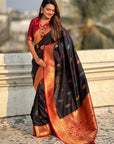 Black Soft Silk Meenakari Flower Butta Zari Woven Saree