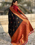 Black Soft Silk Meenakari Flower Butta Zari Woven Saree