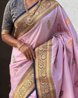 Lavender Soft Silk Meenakari Flower Butta Zari Woven Saree