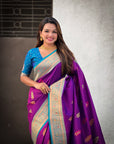 Purple Soft Silk Meenakari Flower Butta Zari Woven Saree