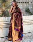 Coffee Zari Woven Paithani Silk Saree with Vitthal Rukmini Pallu
