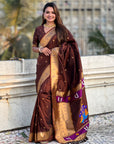 Coffee Zari Woven Paithani Silk Saree with Vitthal Rukmini Pallu