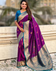 Purple Soft Silk Meenakari Flower Butta Zari Woven Saree