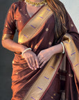 Coffee Zari Woven Paithani Silk Saree with Vitthal Rukmini Pallu