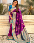 Purple Soft Silk Meenakari Flower Butta Zari Woven Saree