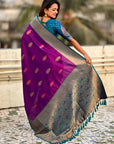 Purple Soft Silk Meenakari Flower Butta Zari Woven Saree