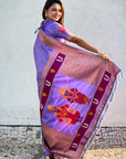 Lavender Zari Woven Paithani Silk Saree with Vitthal Rukmini Pallu