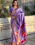 Lavender Zari Woven Paithani Silk Saree with Vitthal Rukmini Pallu