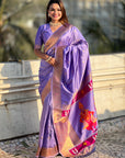 Lavender Zari Woven Paithani Silk Saree with Vitthal Rukmini Pallu