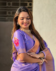 Lavender Zari Woven Paithani Silk Saree with Vitthal Rukmini Pallu