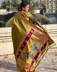 Mehendi Green Zari Woven Paithani Silk Saree with Vitthal Rukmini Pallu