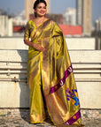 Mehendi Green Zari Woven Paithani Silk Saree with Vitthal Rukmini Pallu