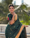 Bottle Green Zari Woven Paithani Silk Saree with Vitthal Rukmini Pallu